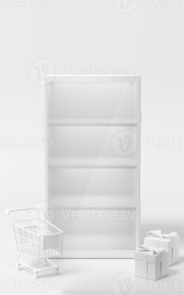 Empty mobile phone merchandise cabinet, 3d rendering. photo