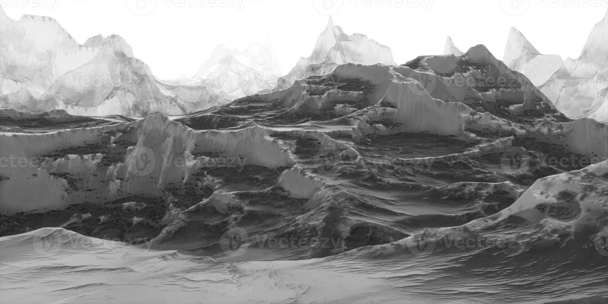 China ink painting style of mountains, 3d rendering. photo