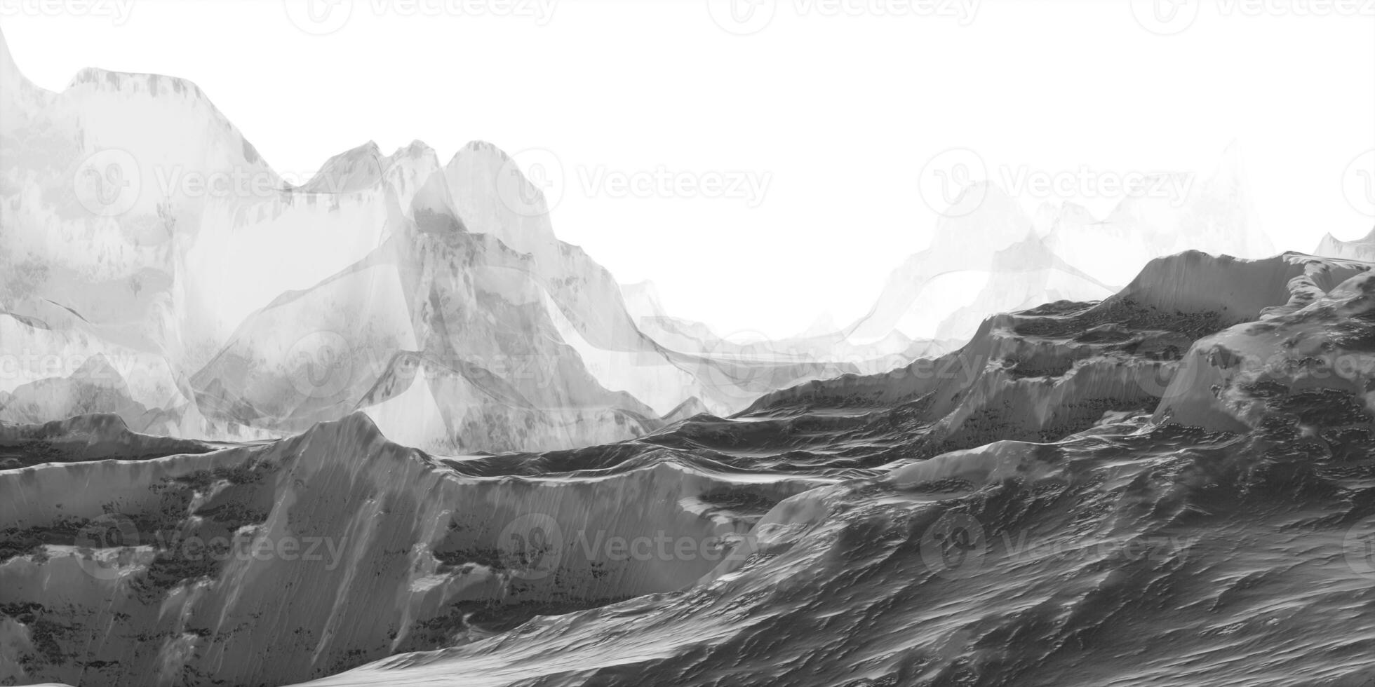 China ink painting style of mountains, 3d rendering. photo