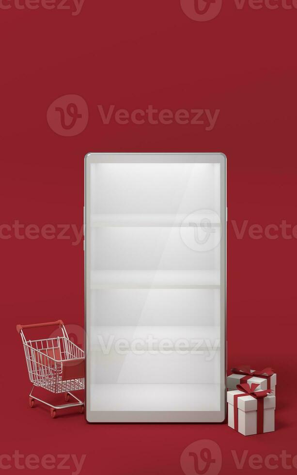 Empty mobile phone merchandise cabinet, 3d rendering. photo