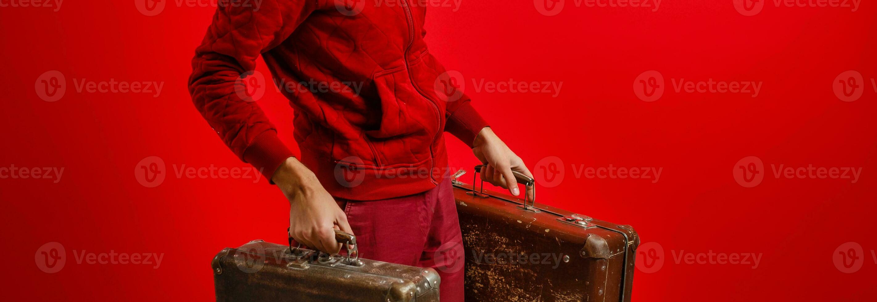 tourist trip concept. suitcases is going to travel around the planet. Time for miracles. Copy space. photo
