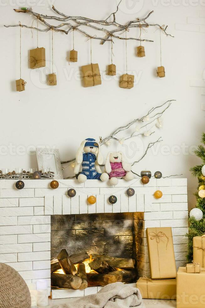 Christmas decoration - old style, white and wood background photo