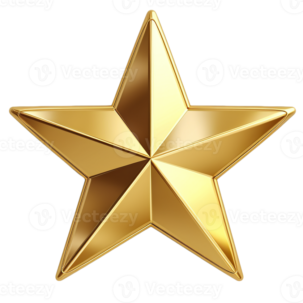 Glossy five-pointed golden star isolated on transparent background. AI Generative png