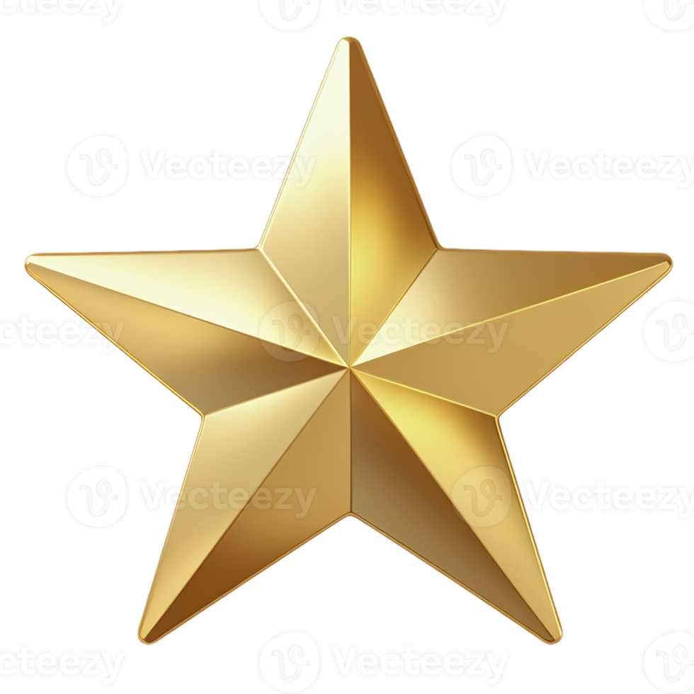 Glossy five-pointed golden star isolated on transparent background. AI Generative png