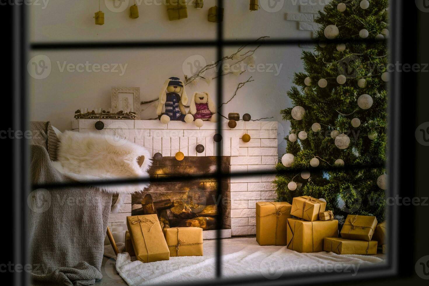 Interior of beautiful room with Christmas decorations window photo