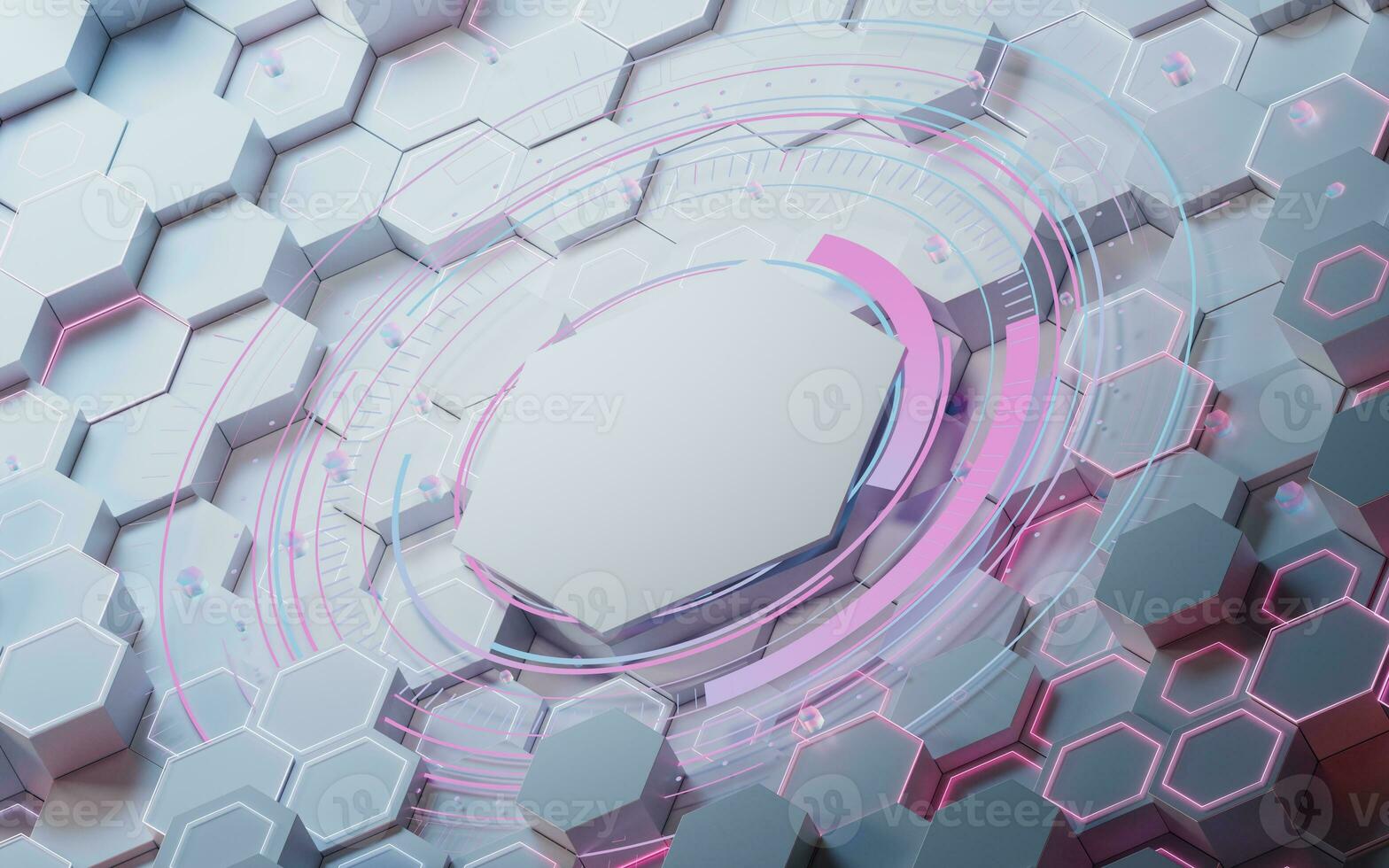 Hexagonal scientific and technological materials, 3d rendering. photo