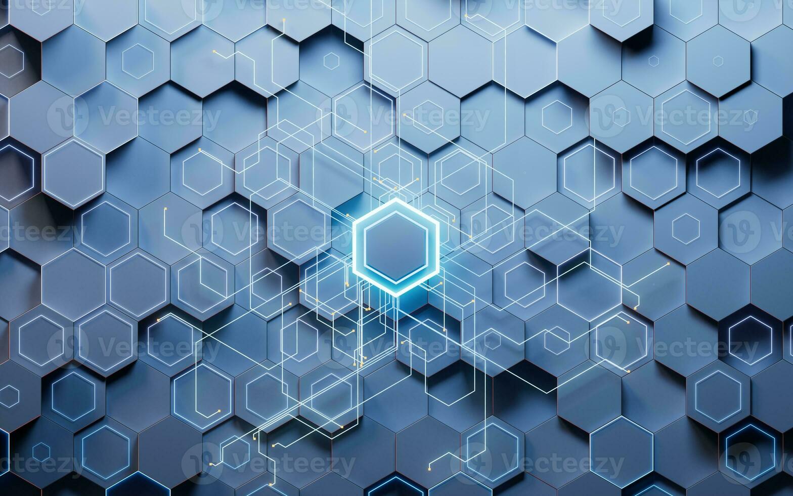 Hexagonal scientific and technological materials, 3d rendering. photo