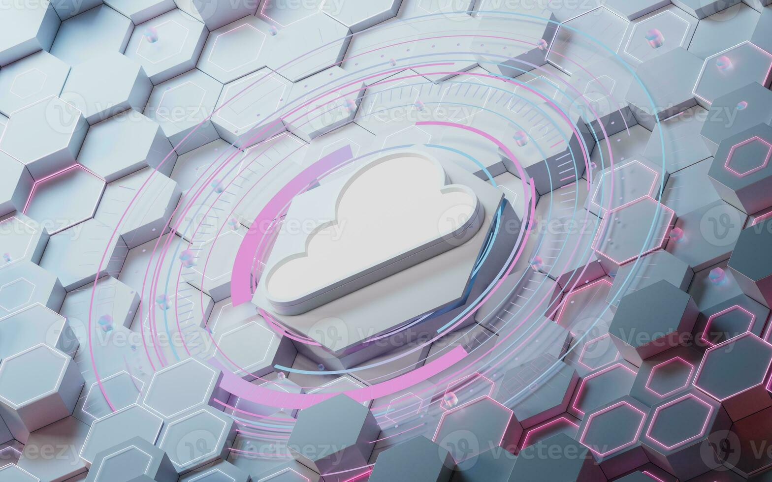 Cloud computing with polygon materials, 3d rendering. photo