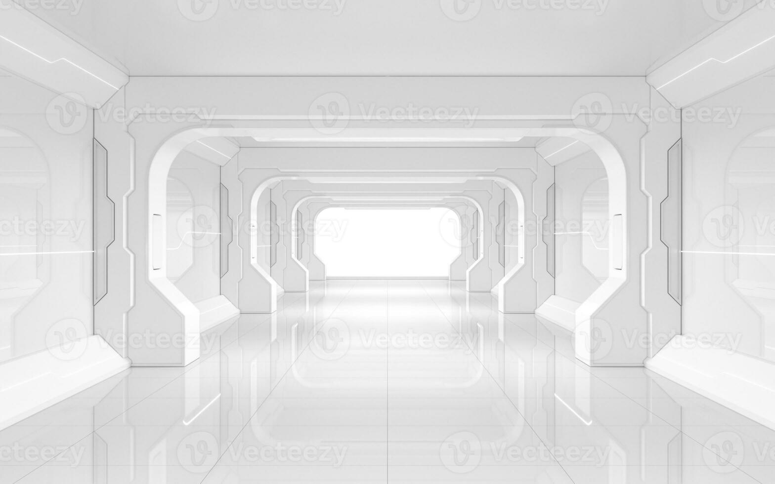 White empty tunnel, futuristic room, 3d rendering. photo