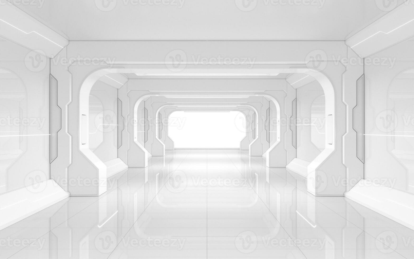 blanco vacío túnel, futurista habitación, 3d representación. foto