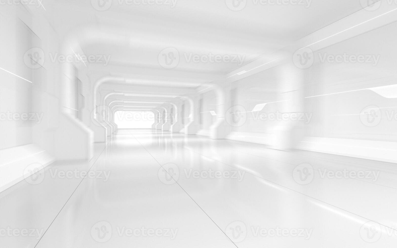 blanco vacío túnel, futurista habitación, 3d representación. foto