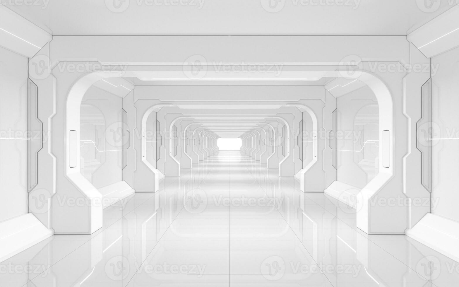 White empty tunnel, futuristic room, 3d rendering. photo