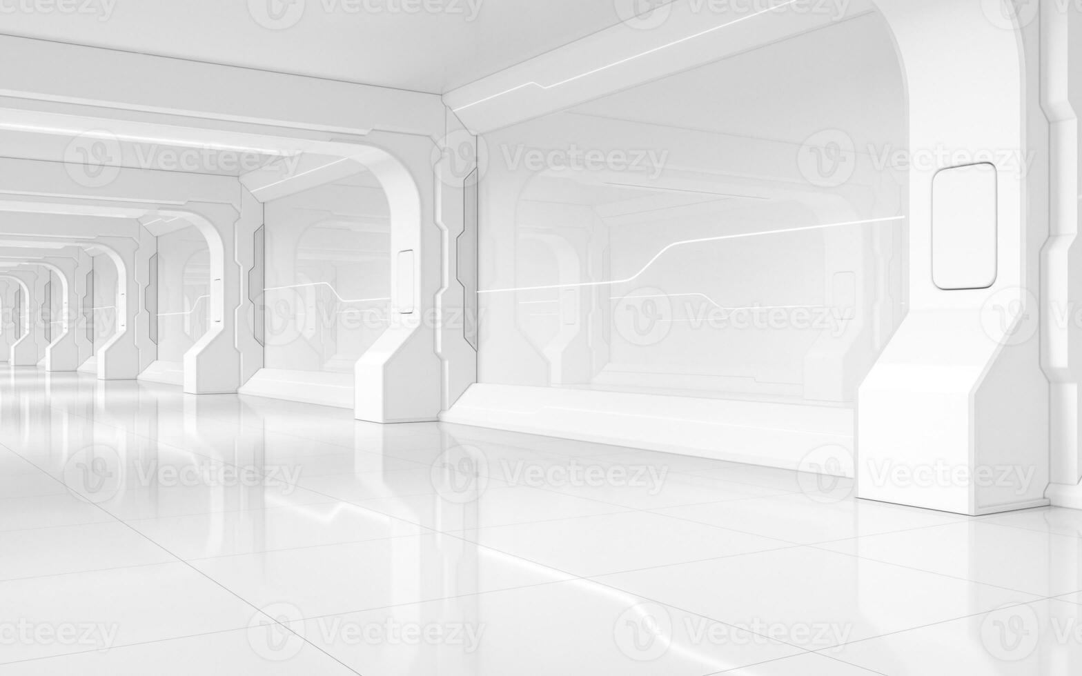 White empty tunnel, futuristic room, 3d rendering. photo