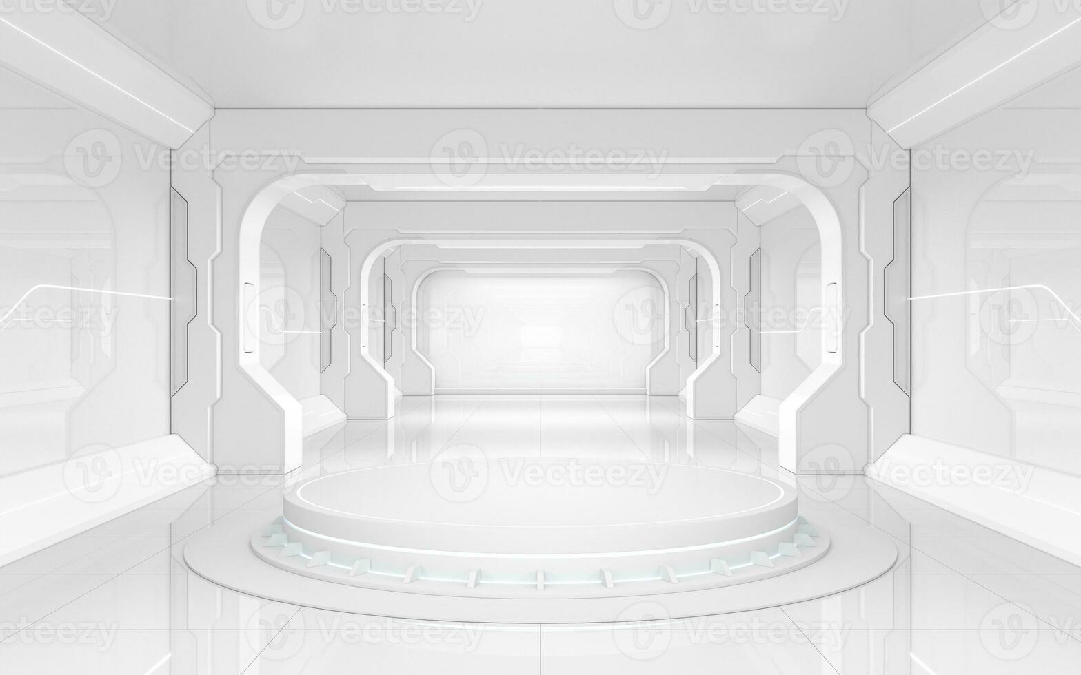 White empty tunnel, futuristic room, 3d rendering. photo
