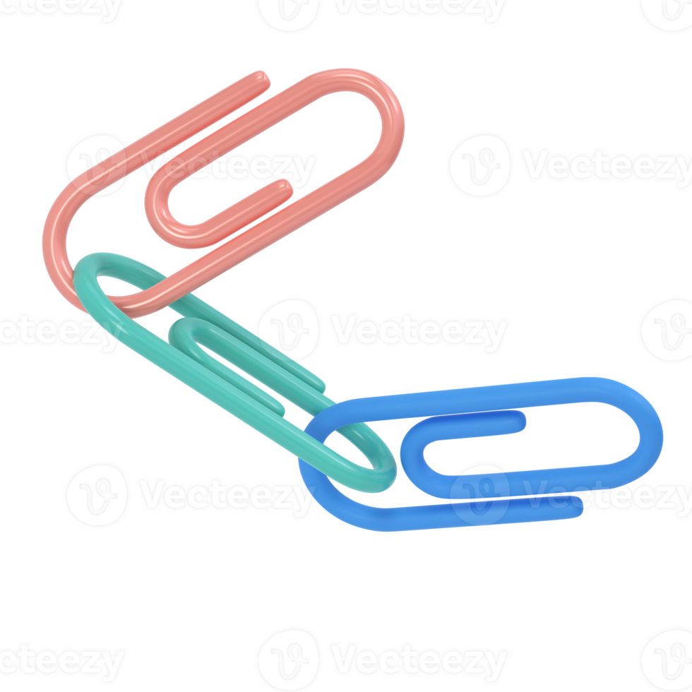 drei Clips 3d Symbol Schule. volumetrisch Werkzeug zum Papier und Unterlagen. Blau, Rosa und Grün robust Halter zum Anbringen Zeichnungen und Skizzen. Klammer zum stationär Bindemittel zum Büro und Zuhause Zubehörteil png