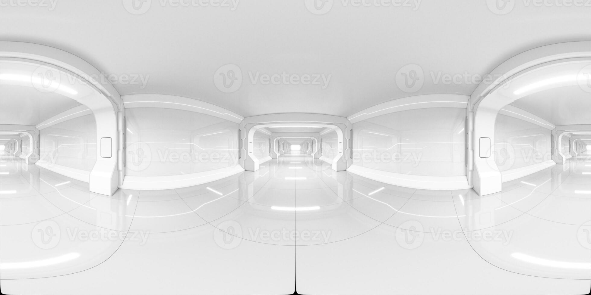 White empty tunnel, futuristic room, 3d rendering. Seamless 360 Equirectangular Panorama. photo