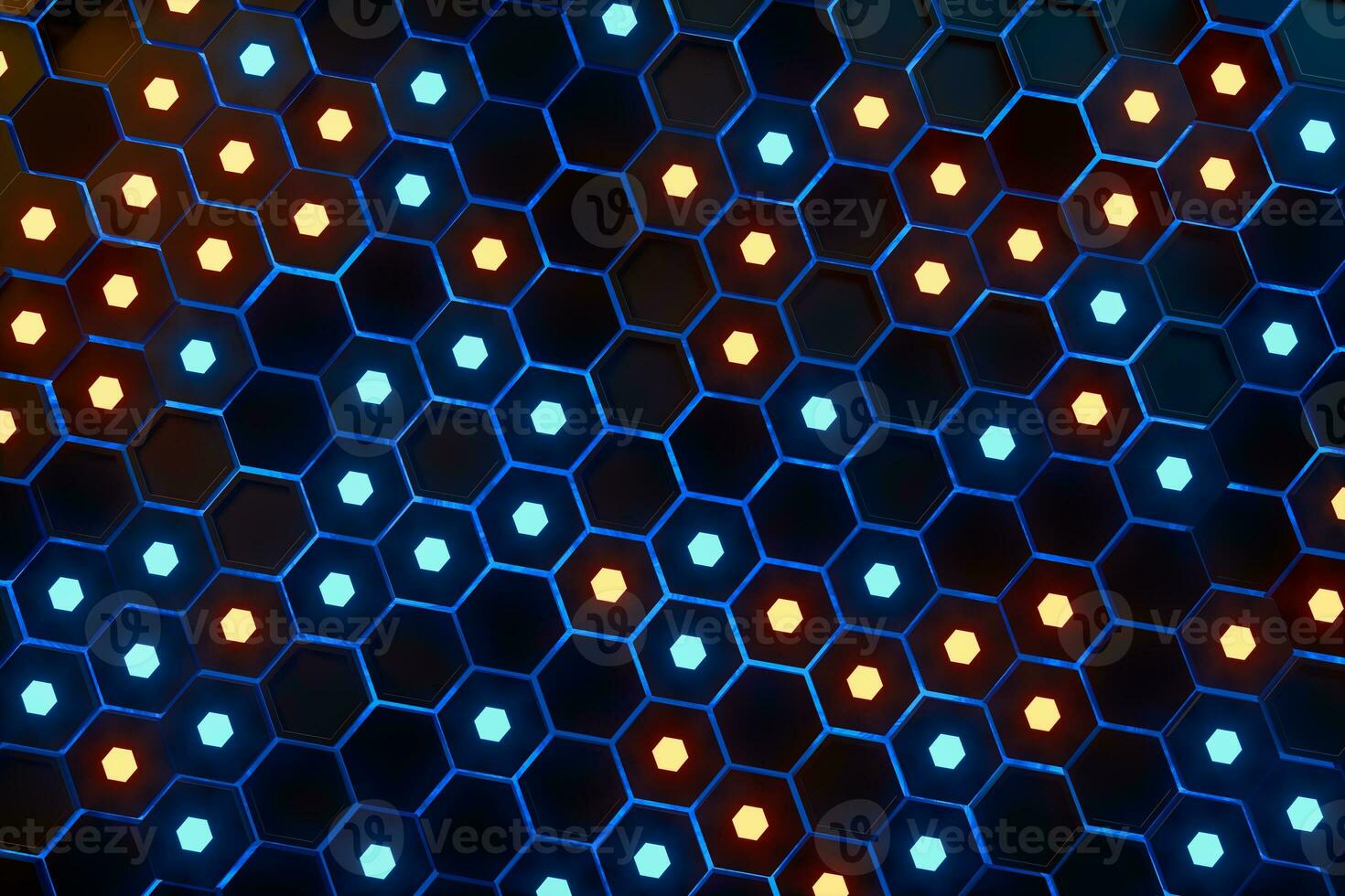 Glowing hexagonal cubes background, hi-tech cyberspace, 3d rendering. photo