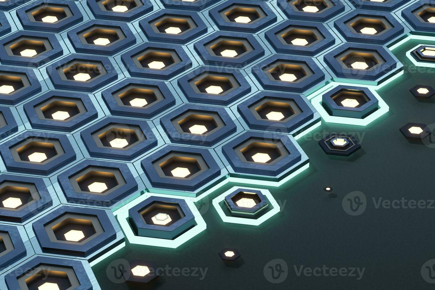 Metal hexagon background, sci-fi pattern, 3d rendering. photo