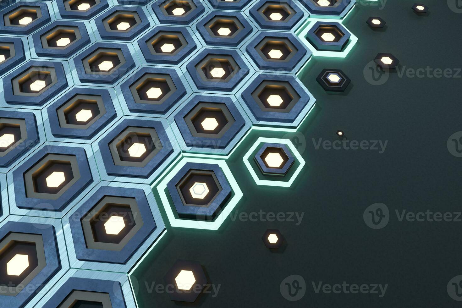 Metal hexagon background, sci-fi pattern, 3d rendering. photo