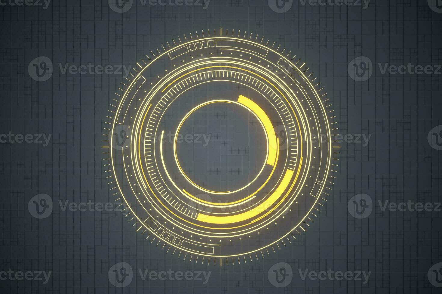 Glowing golden HUD circles, sci-fi background, 3d rendering. photo