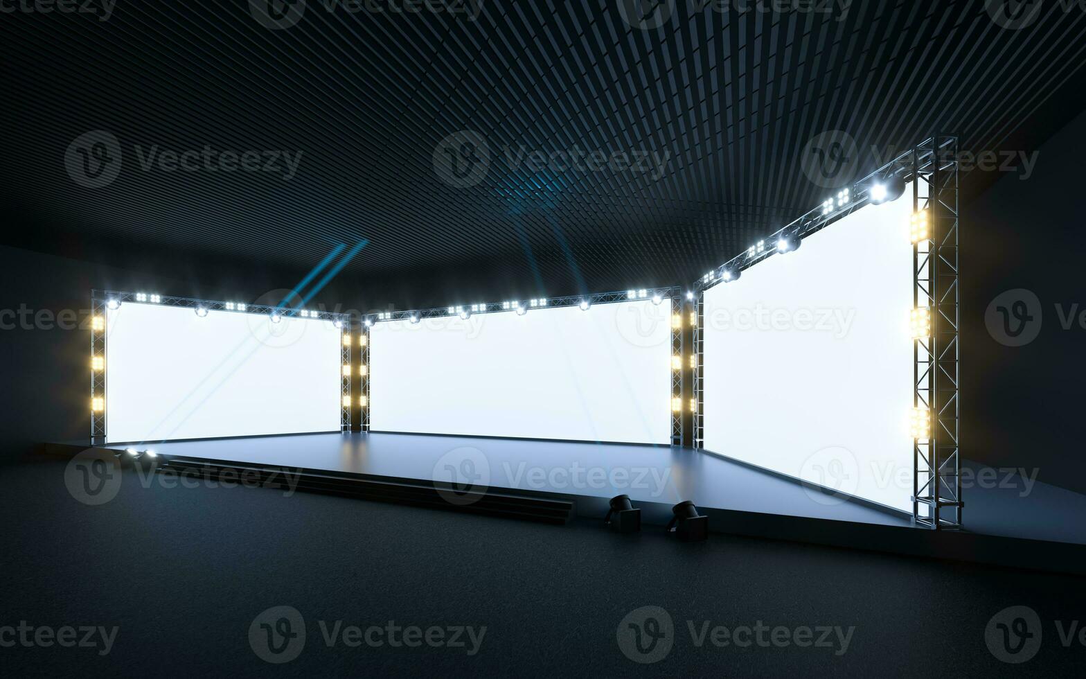 Exposition stage with blank billboard, 3d rendering. photo