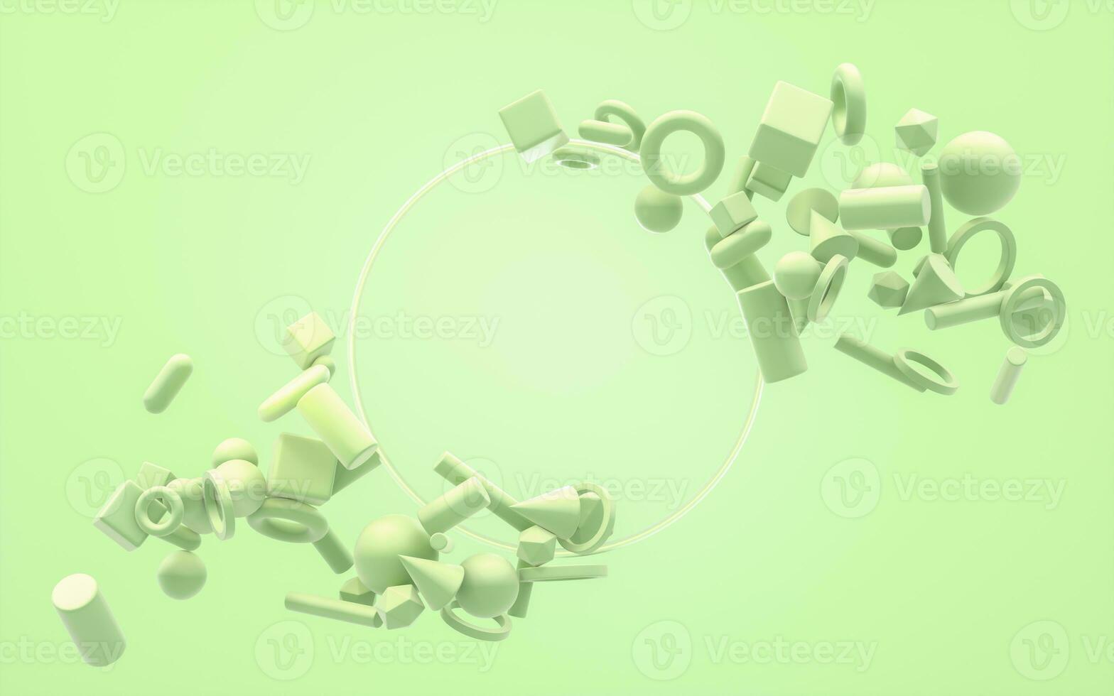 The creative geometries with metal circles, 3d rendering. photo