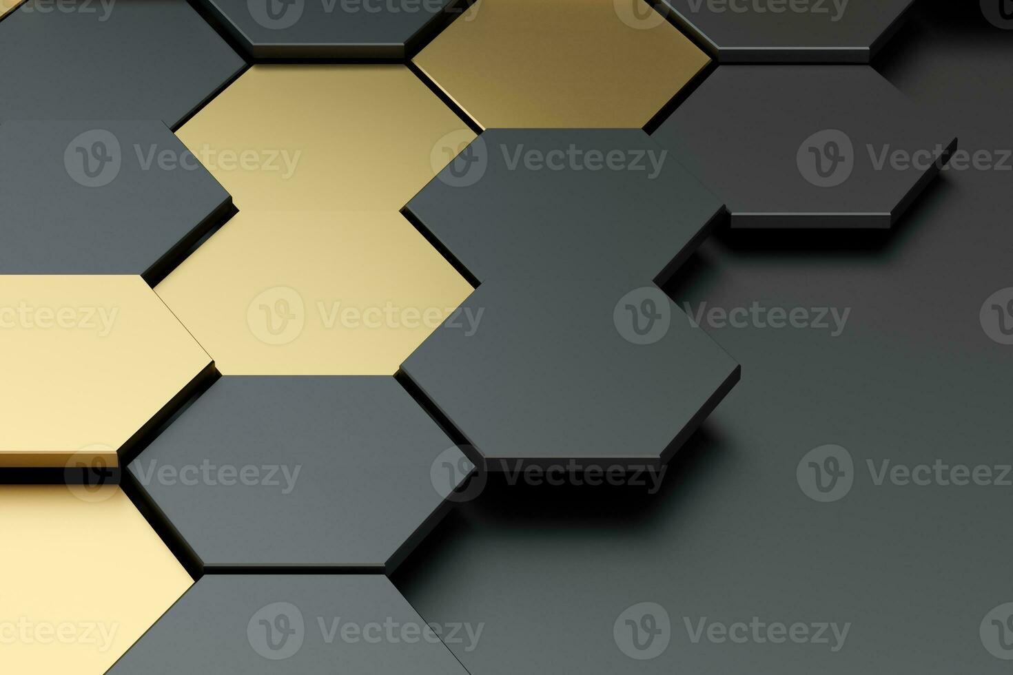 Dark and golden hexagon pattern background, 3d rendering. photo