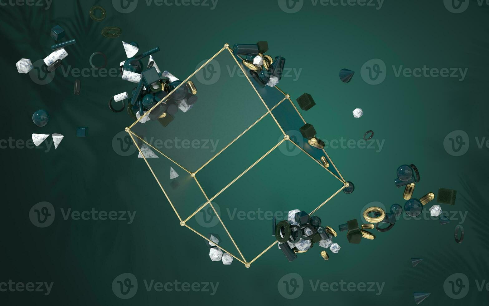 The creative geometries with glass cube, 3d rendering. photo