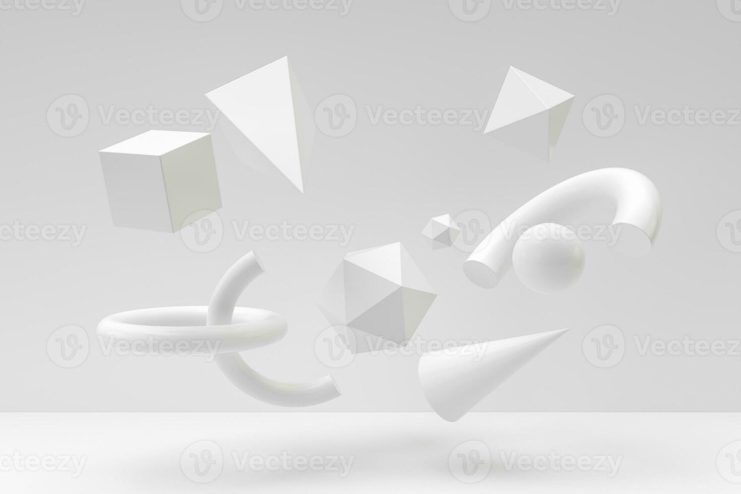 Floating geometries, creative background, 3d rendering. photo