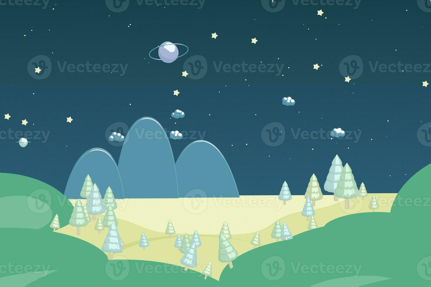 Cartoon trees, cartoon style forest, 3d cartoon rendering. photo