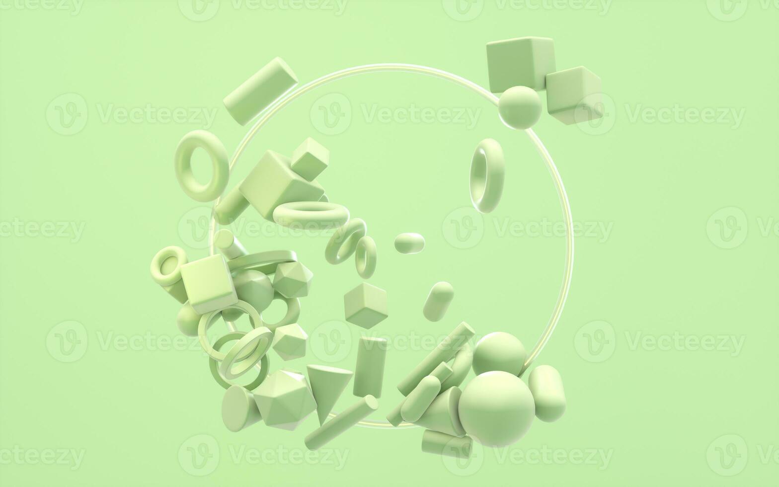 The creative geometries with metal circles, 3d rendering. photo