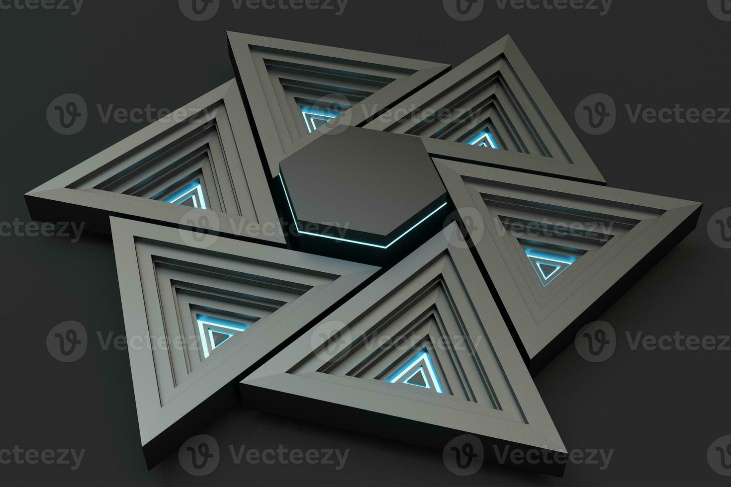 Polished triangle metal frame, 3d rendering. photo