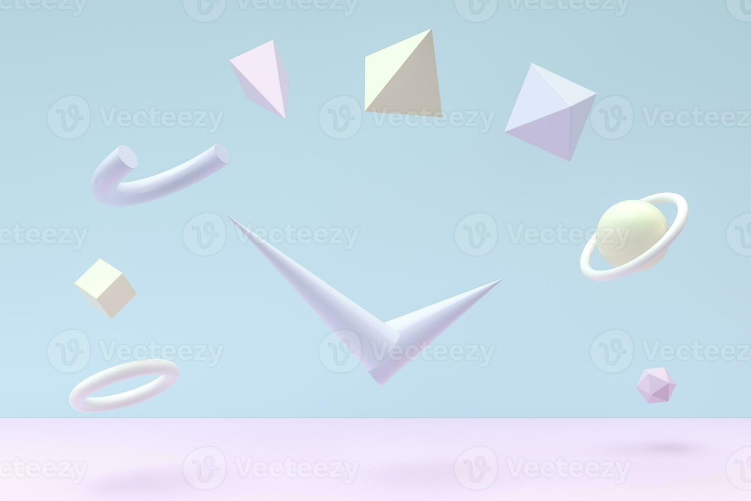 Floating geometries, creative background, 3d rendering. photo
