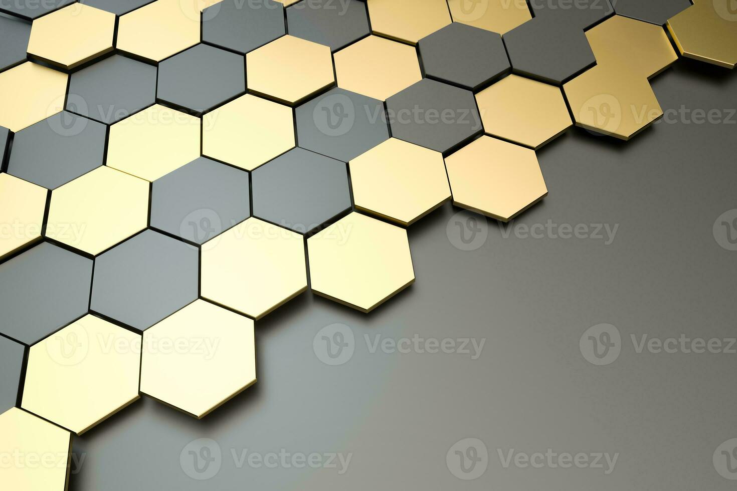 Dark and golden hexagon pattern background, 3d rendering. photo