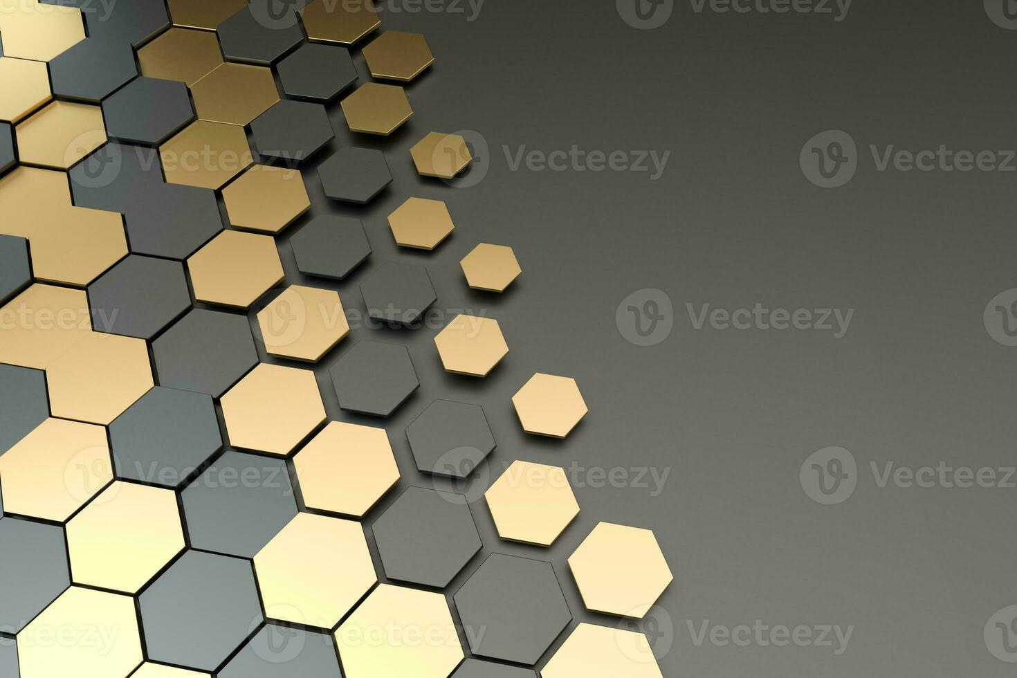 Dark and golden hexagon pattern background, 3d rendering. photo