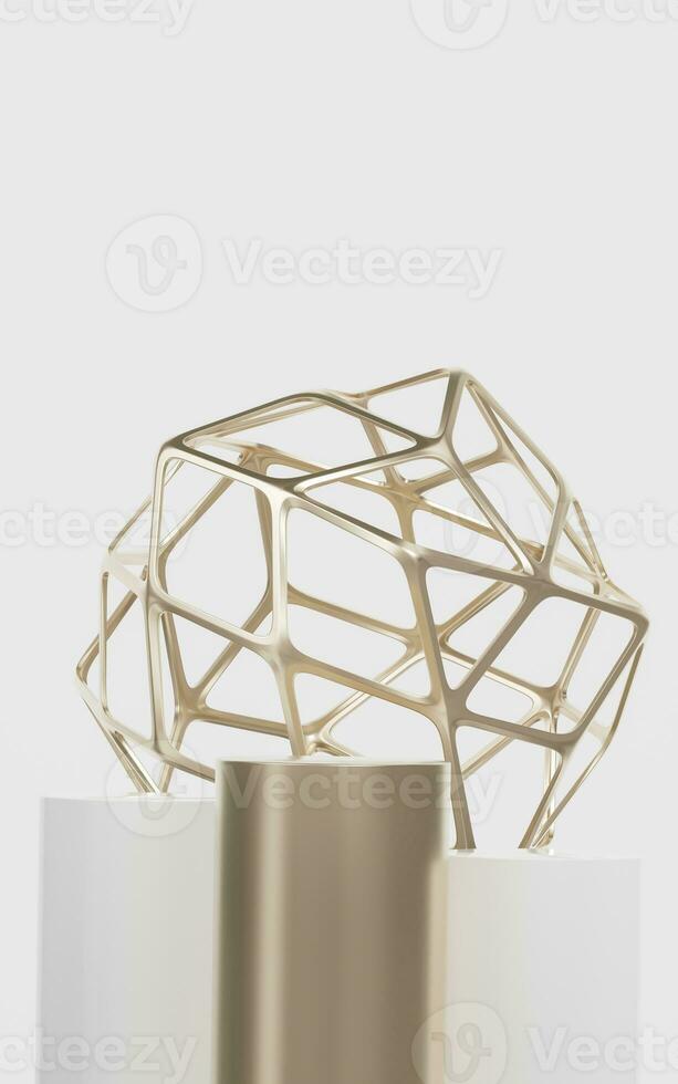 Empty stage and abstract metal frame, 3d rendering. photo