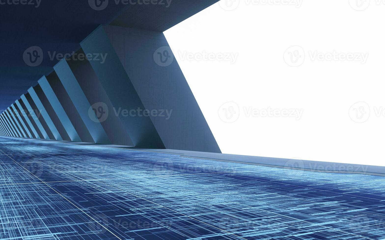 Tunnel of the future, futuristic room, 3d rendering. photo