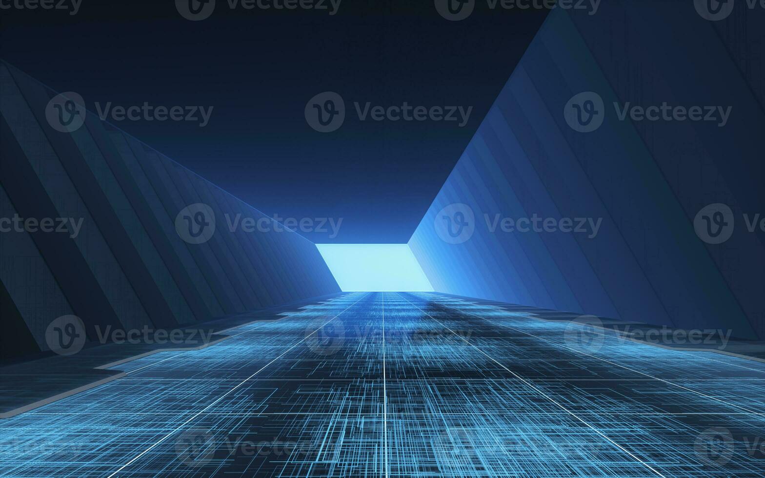 Tunnel of the future, futuristic room, 3d rendering. photo