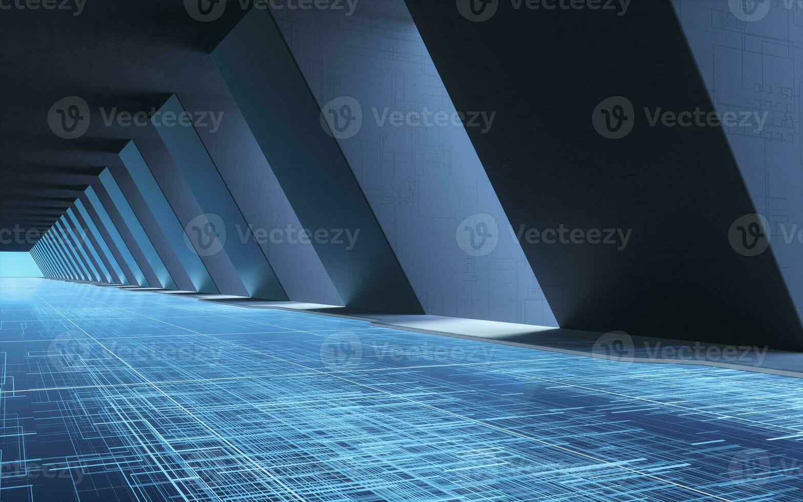 Tunnel of the future, futuristic room, 3d rendering. photo