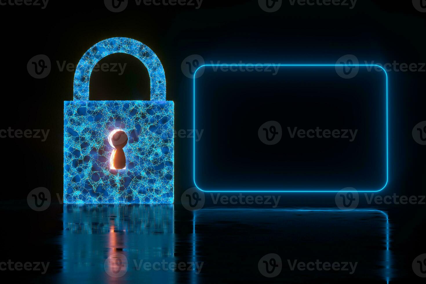 Security lock with glowing sketch lines, 3d rendering. photo