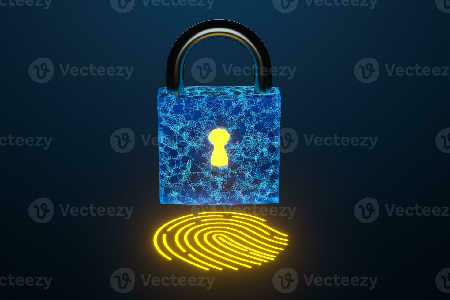 Security lock with fingerprint identification, 3d rendering. photo
