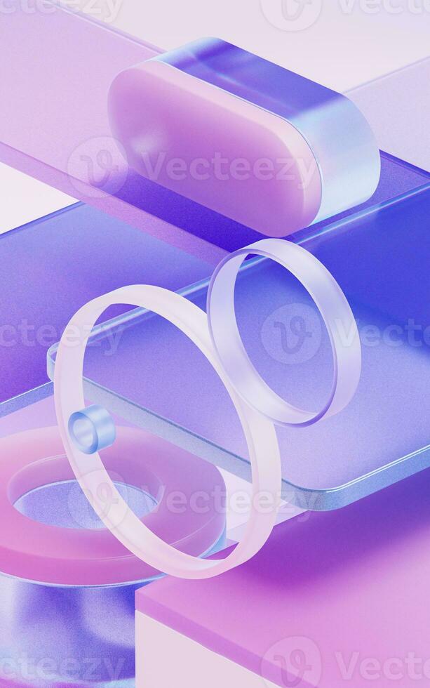 Gradient glasses and cubes, 3d rendering. photo