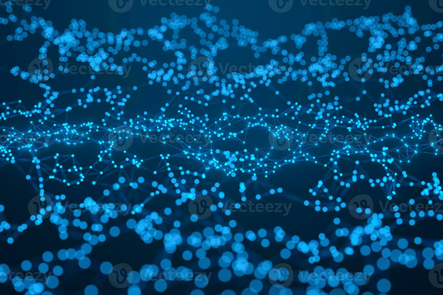Glowing blue lines, with particles connected, 3d rendering. photo
