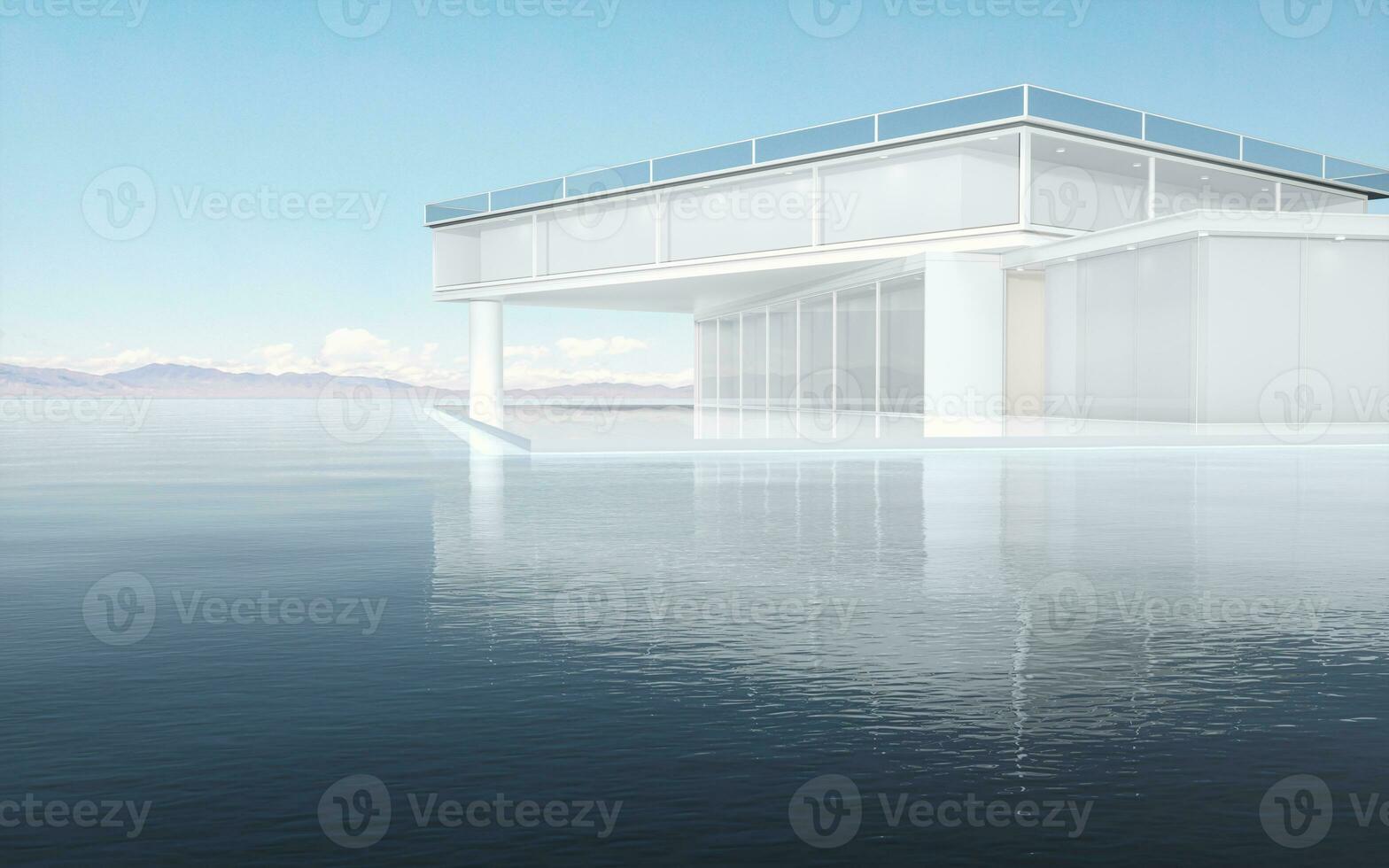 The modern concept architecture on the water, 3d rendering. photo