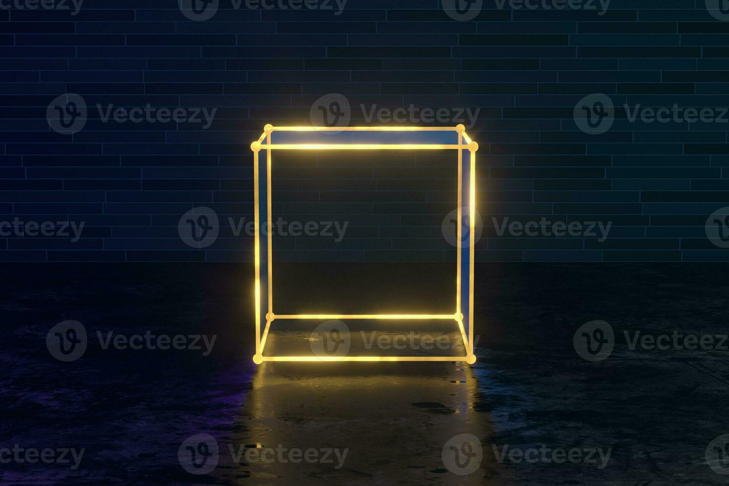 Cubic podium in the corner of the room, 3d rendering. photo