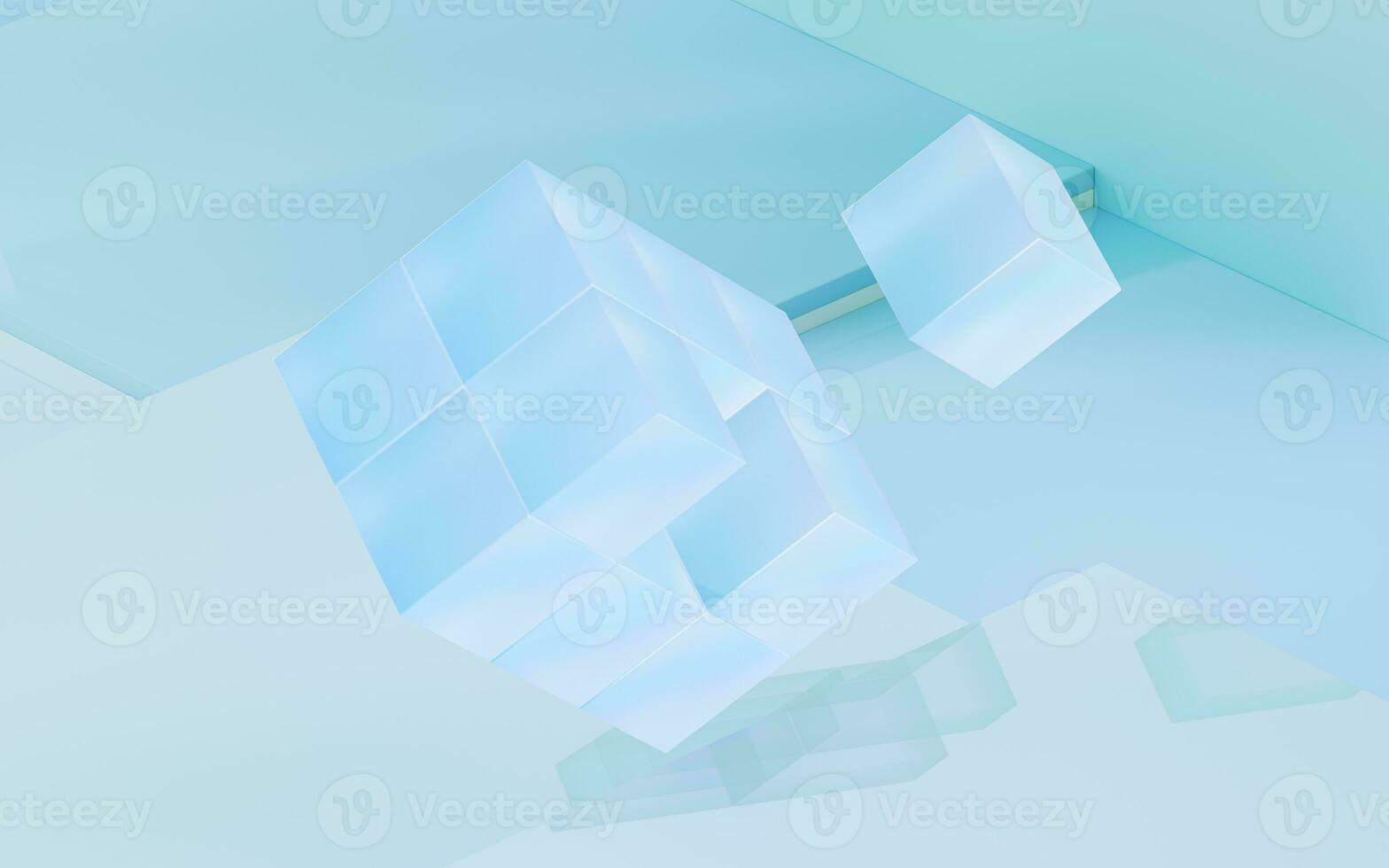 Gradient glasses and cubes, 3d rendering. photo