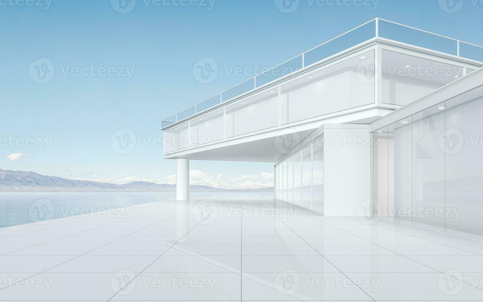 White architecture with outdoor view, 3d rendering. photo