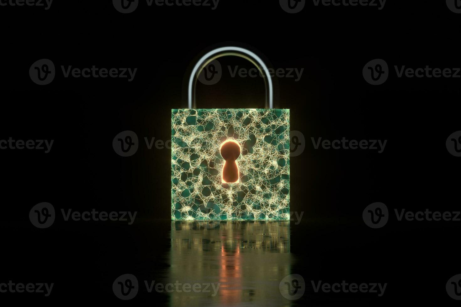 Security lock with glowing sketch lines, 3d rendering. photo