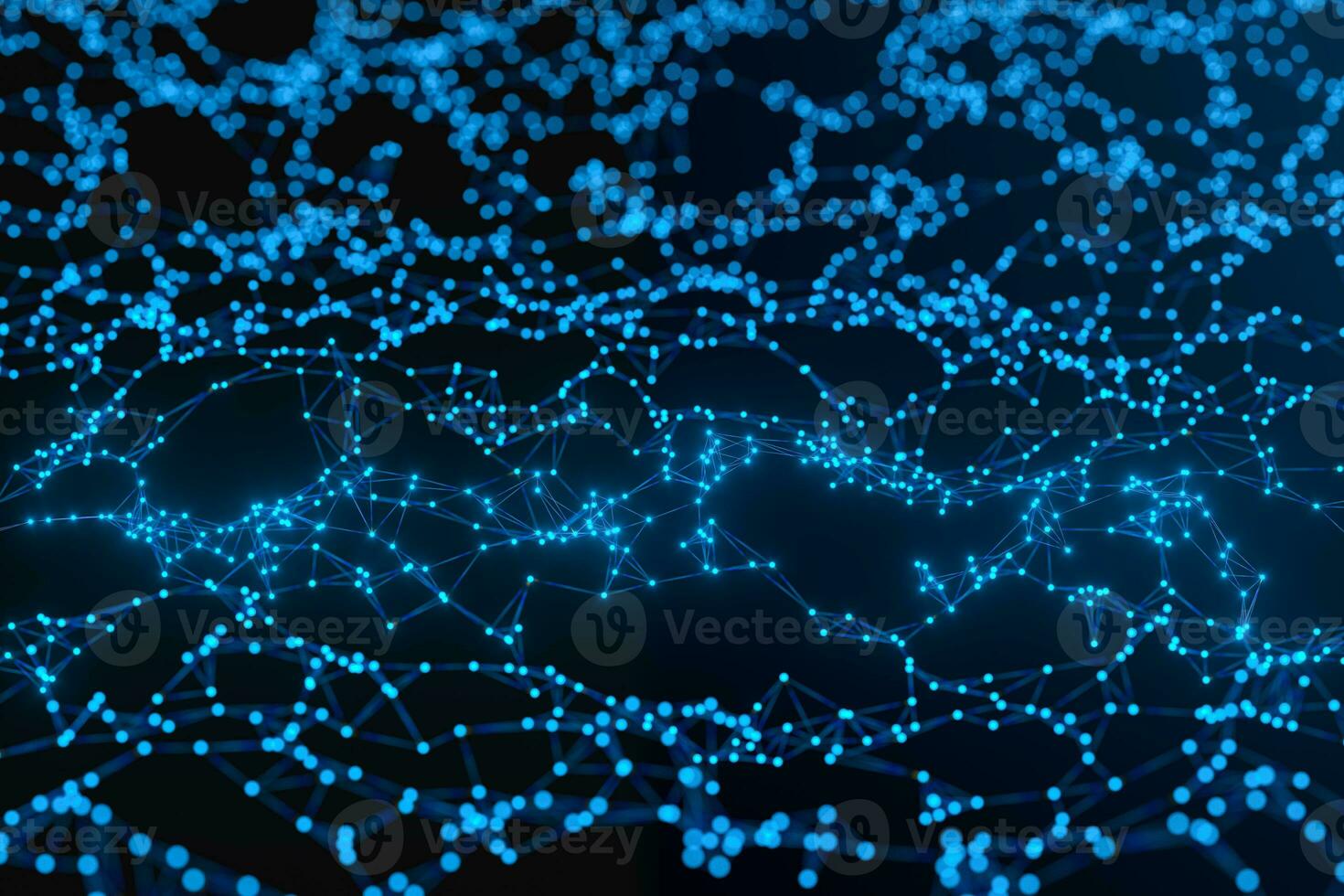 Glowing blue lines, with particles connected, 3d rendering. photo