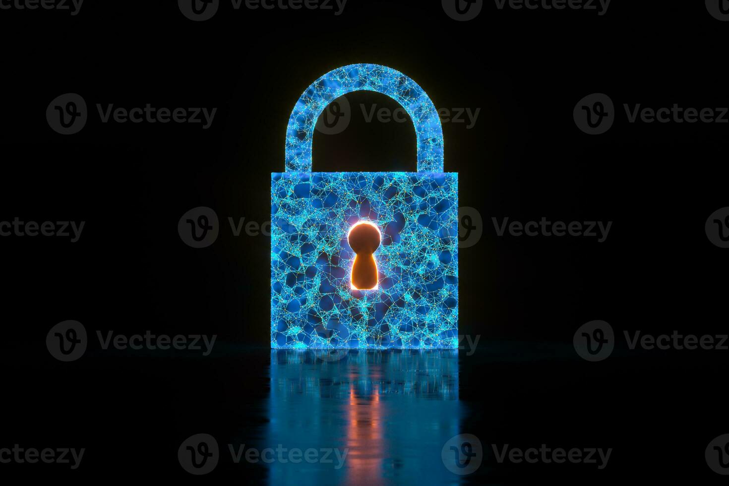 Security lock with glowing sketch lines, 3d rendering. photo